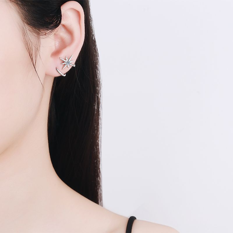 925 Sterling Silver Star Earrings with Moissanite, Snowflake Design, 28-Point Diamond-Like Sparkle, Perfect for Women