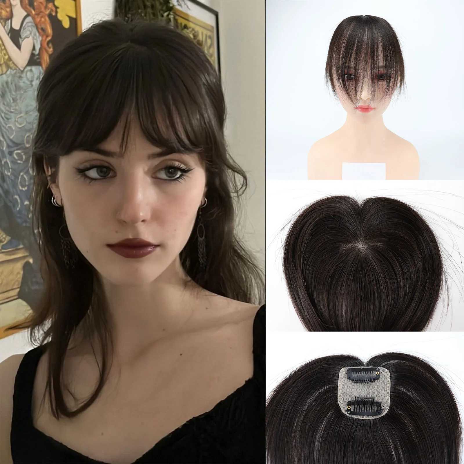 5X5cm Base Remy 15cm Fringe Pieces 4D Air Bangs Silk Skin Top Topper Brazilian Human Hair Toupee S25521