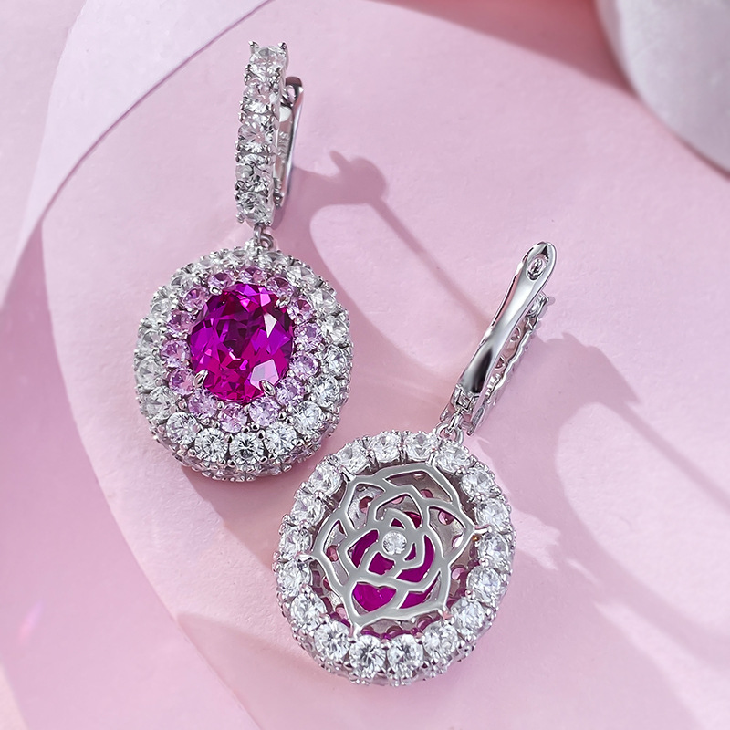 Elegant S925 Silver Pink Sapphire Earrings - Oval Gemstone Drop Earrings for Women | Stylish Fashion Jewelry Wholesale