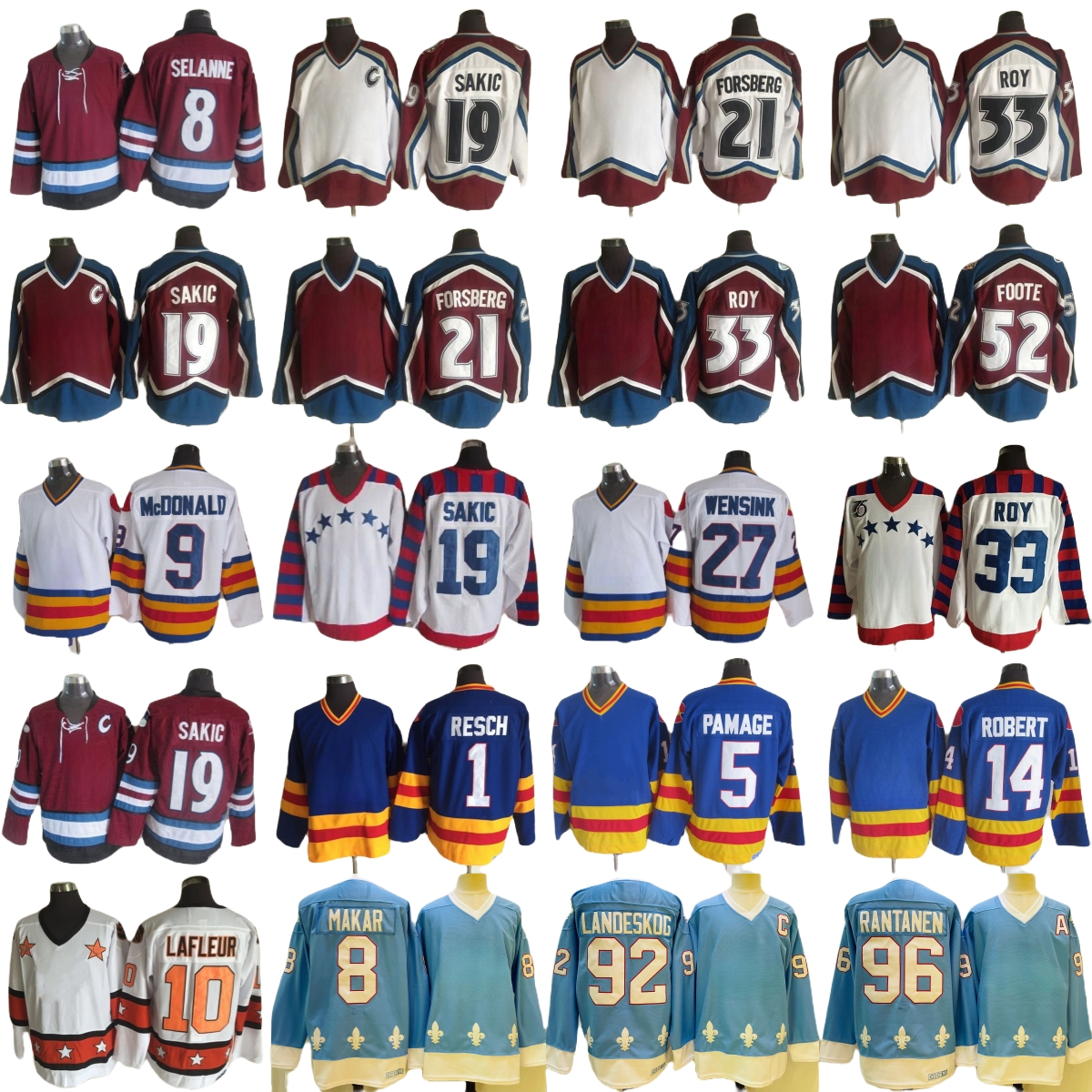 Vintage CCM Hockey Jersey Throwback 33 Patrick Roy 52 Adam Foote 9 Lanny McDonald 27 John Wensink Rene Robert Joe Sakic Peter Forsberg Rob Ramage Cale Makar Glenn Resch