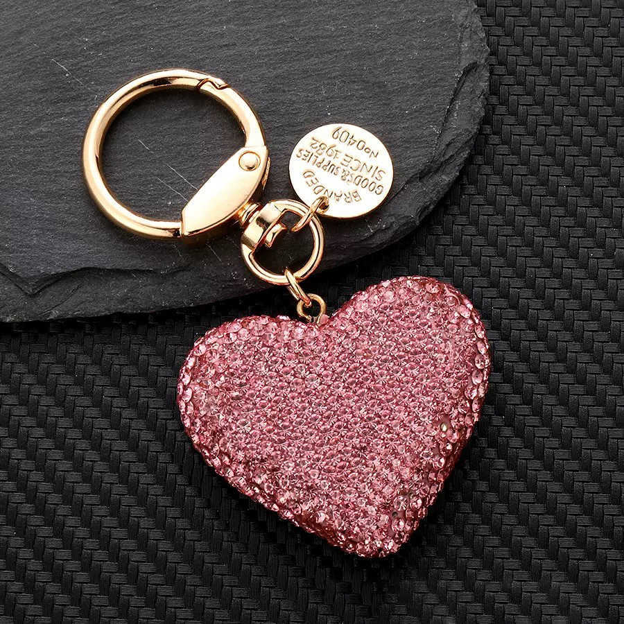 Shining diamond studded heart-shaped keychain, peach heart earphone cover, bag pendant, metal tag accessory