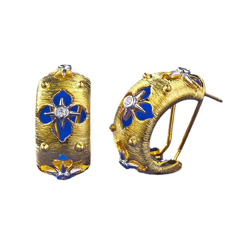 New Italian Handcrafted Gold Filigree Earrings with Floral Design for Women