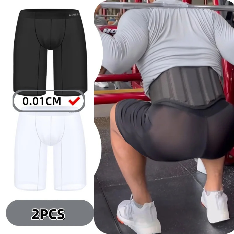 2PCS Sports Short Men Transparent High-elasticity Fitness Leggings Cycling Pant Underwear Quick-drying Breathable MiddlePants 250519
