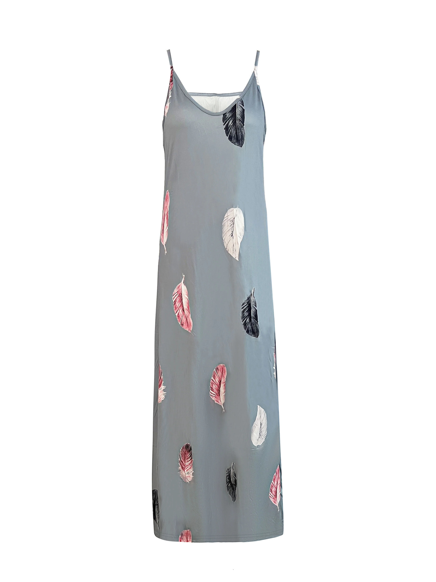 Europe and America Plus Size Womens Cross border Summer Sexy V-neck Feather Print Sling Dress 250520