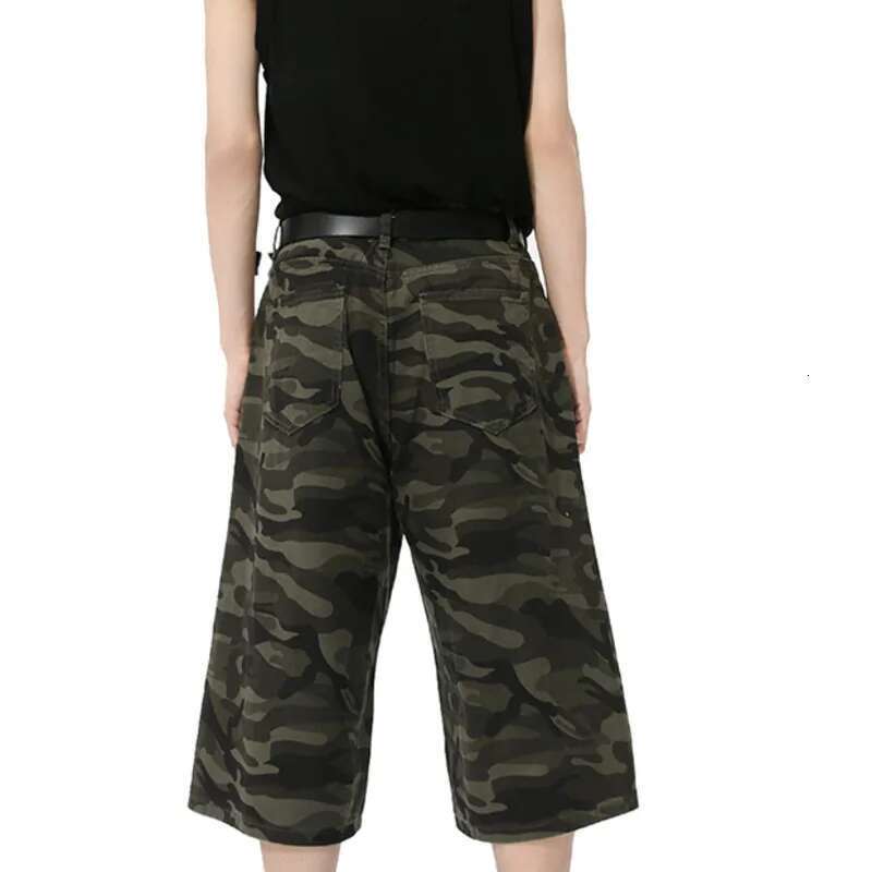 IEFB American Style Men's Shorts Camouflage Calf-Length Pants Straight Wide Leg Male Short Jeans Summer Fashion Bottom 9C7600