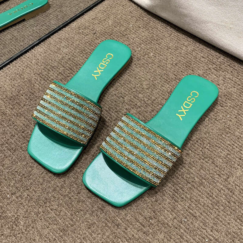 Flat Bottomed Fashionable And Comfortable Slippers For 2025 Small Sandals With Sparkling Diamond Letters Outdoor Versatile And Casual Height Increasin