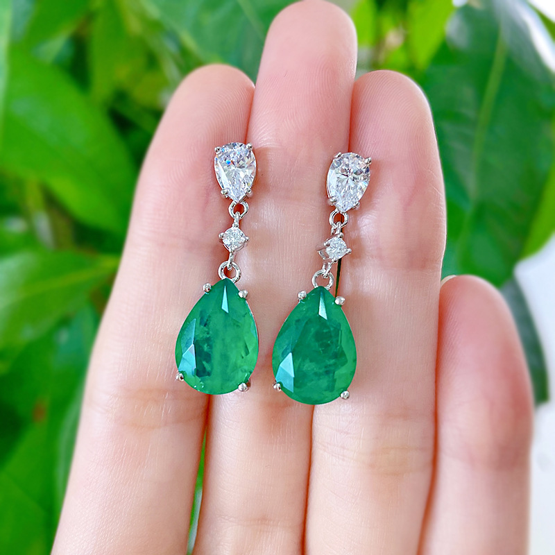 Elegant S925 Sterling Silver Vintage Green Stone Teardrop Earrings - Hypoallergenic & Lightweight Jewelry for Women