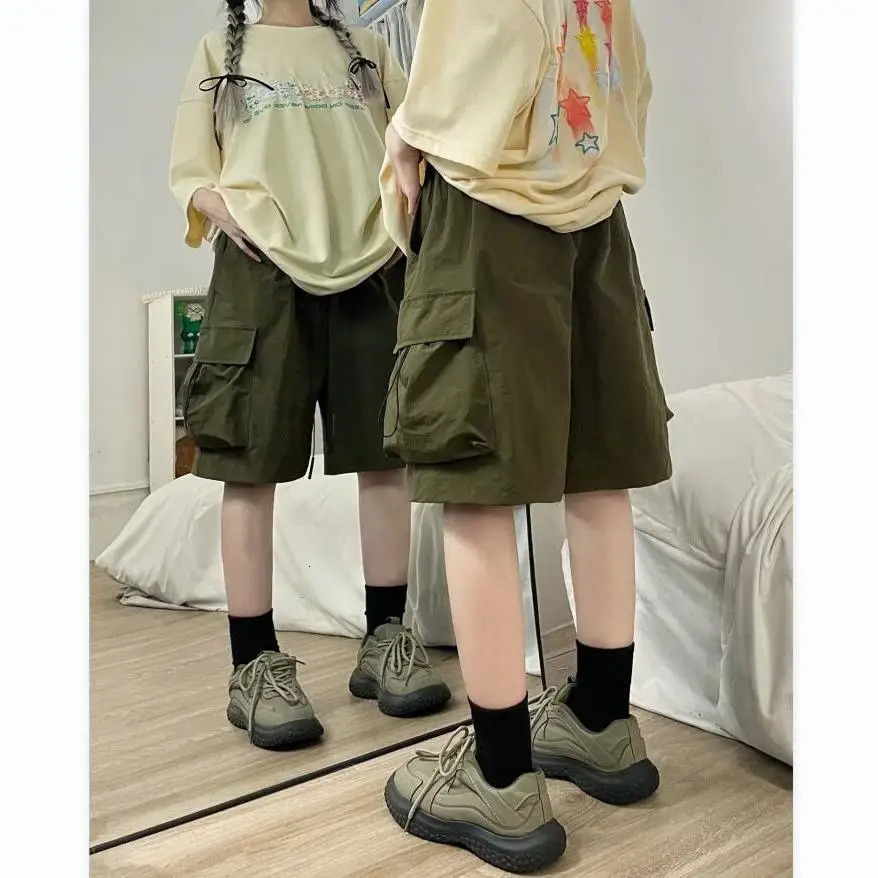 Mens Fashion Elastic Waist Pocket Ice Silk Sports Casual Loose Five-part Shorts 250519