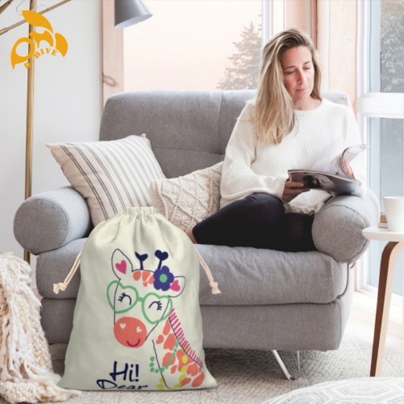 Free delivery.fashion designers customize round, beige black half-length, lightweight and simple canvas makeup drawstring bags