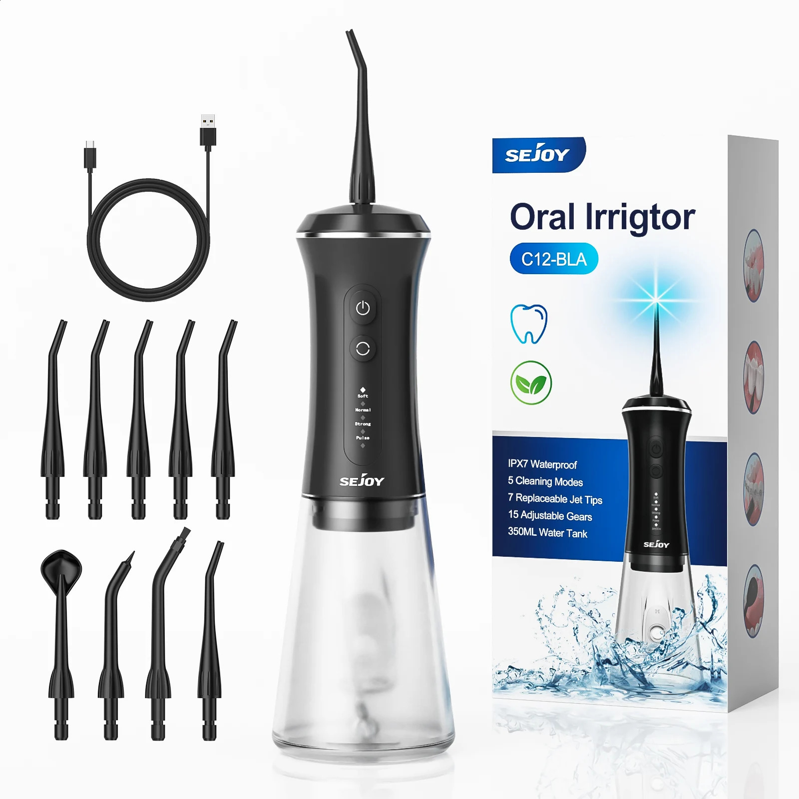 Sejoy Dental Water Flosser Portable Oral Irrigator USB Rechargeable 5 Modes 350ml Teeth Cleaner Toothbrush Oral Hygiene Clean 250520