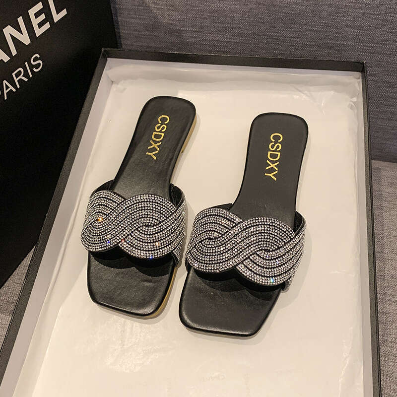 Large Size Women's Sandals With Water Ripple Shaped Straight Diamond Slippers, Designer Sandals For Summer 2025, New Home And Outdoor Lazy Slippe
