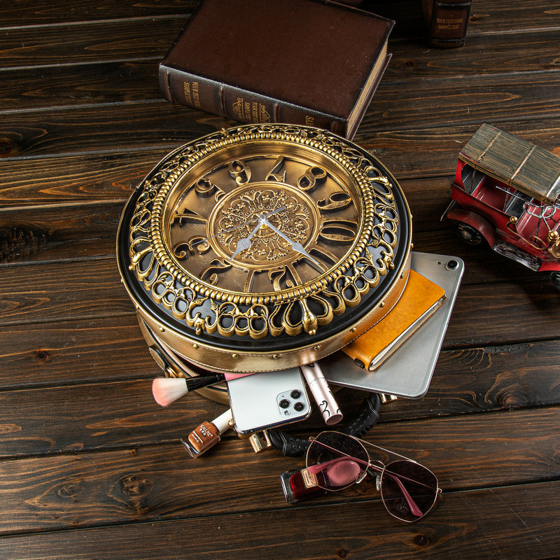 Personalized, fashionable, retro clock diagonal cross bag, Roman creative clock shaped handbag