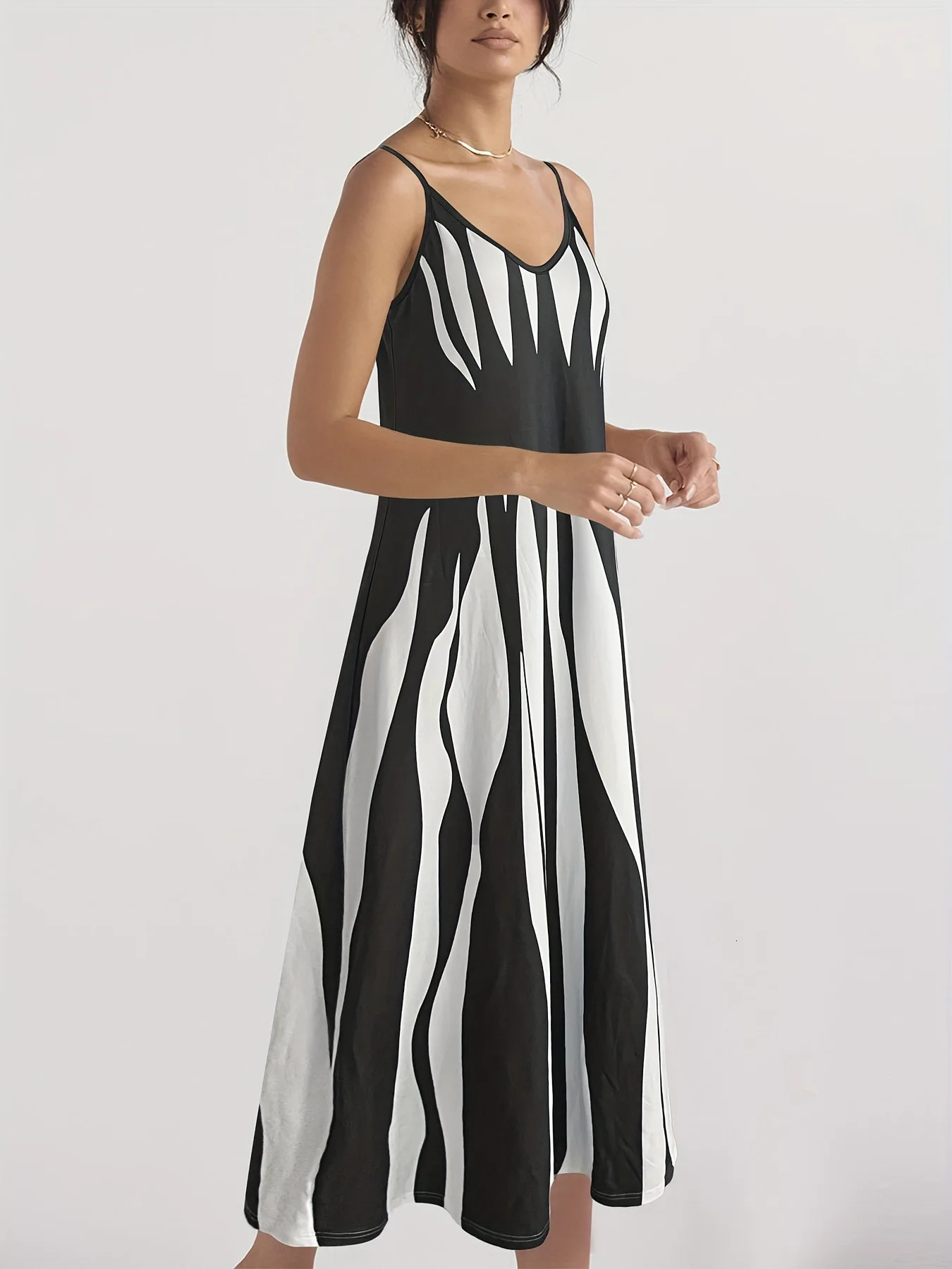 Europe and America Plus Size Womens Cross border Summer Product Casual Print Sling Dress 250520