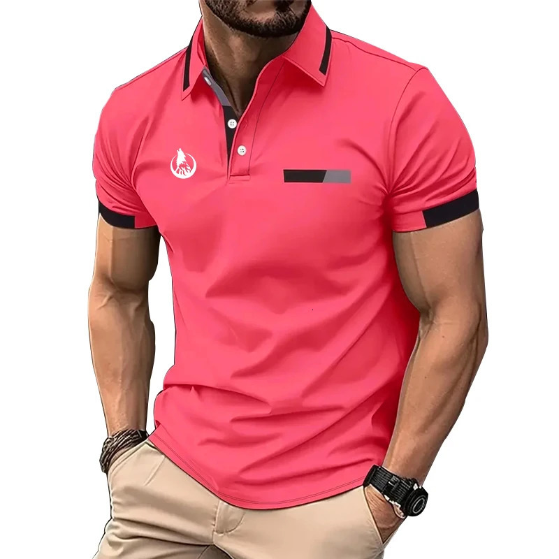 Men Summer Business Casual Short Sleeve Button Polo Shirt Men Sport Fashion Slim Fit Pure Color Quick Drying Polo Shirt Tops 250517