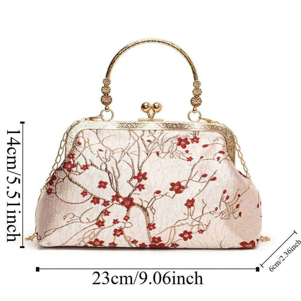 ddmy Clasp Frame Embroidery Chinese Style Handbag Purse Print Chain Shoulder Pouch Nylon Large Capacity Ladies Clutch Bag