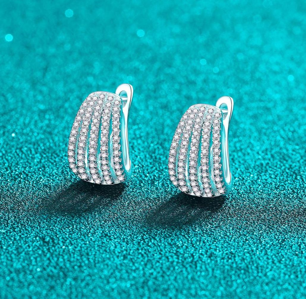 Luxury S925 Sterling Silver Moissanite Earrings with Detailed Diamond Accents