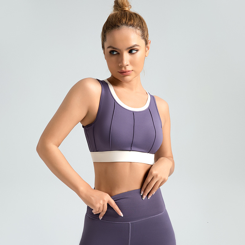 Vertical Pattern Color blocked Yoga Bra High Strength Shockproof Fixed Thin Sports Underwear