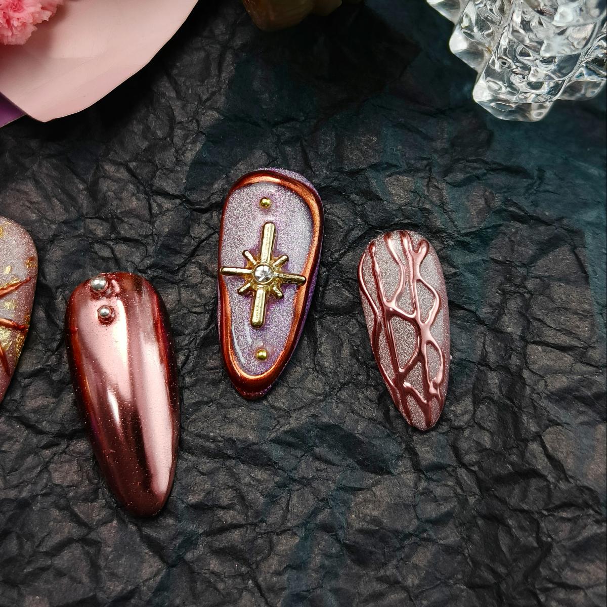10pcs 3D Hand drawn Handmade Press-on nails Medium Almond Nails Bundle Celestial Collection 3D Stars Moon Finished nail stickers Free storage box jell