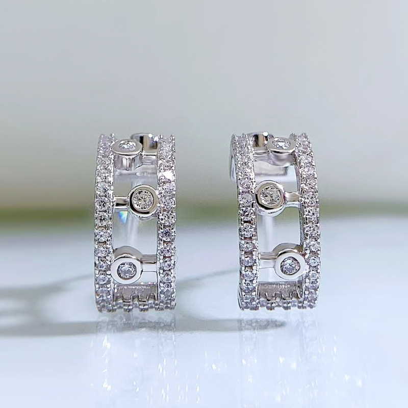 925 Sterling Silver Diamond-Studded Hollow Hoop Earrings, Vintage and Elegant Design for Women