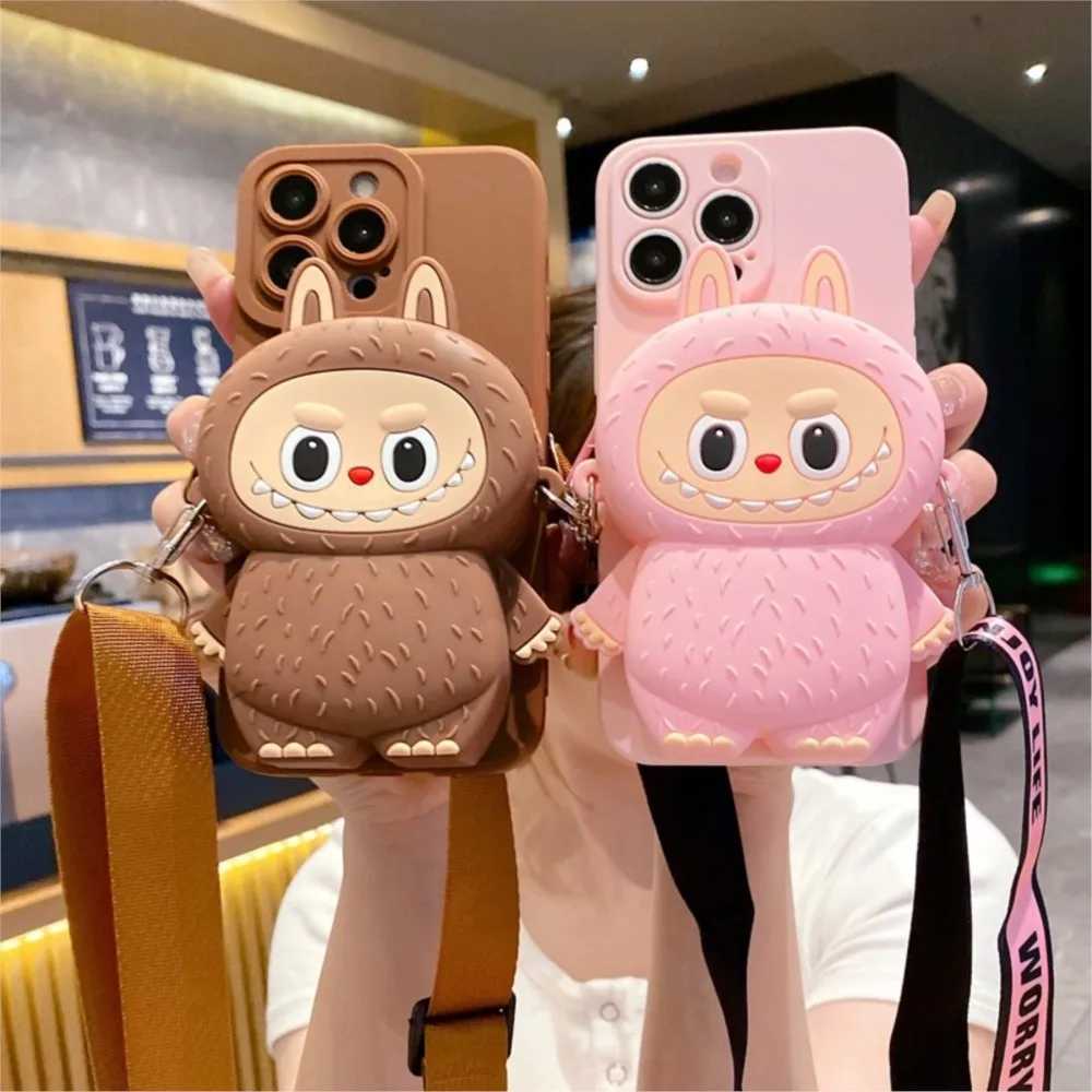 3D Labubu Silicone Wallet Phone Case For Galaxy A12 A22 A32 A42 A52s A72 A71 A51 A31 A21s A11 With Lanyard Cartoon Cover Z250521