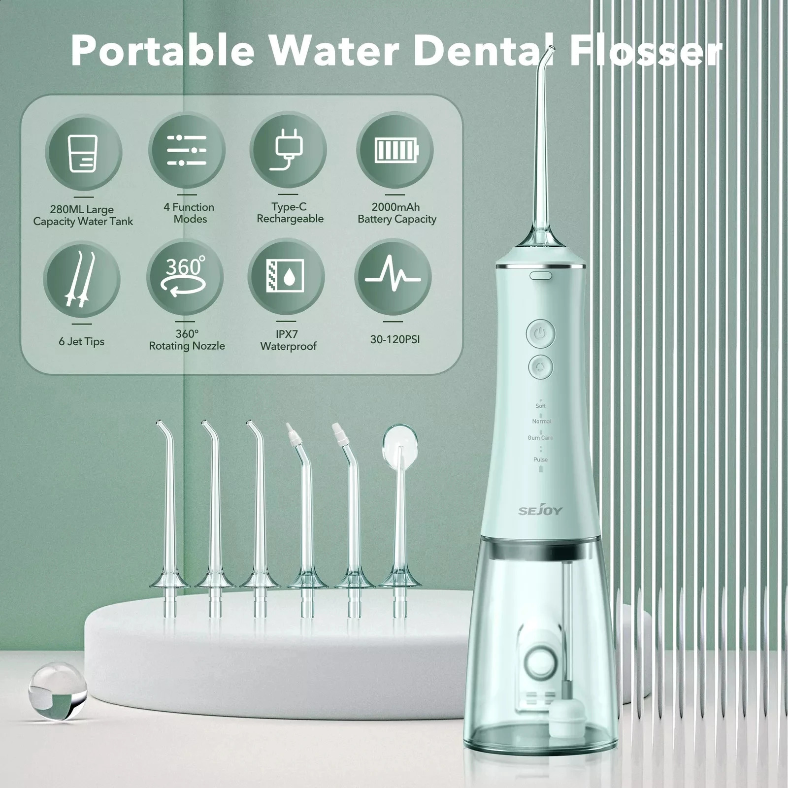 Sejoy Oral Irrigator Dental Water Pick Magnetic Charging Water Flosser High Pressure Dental Irrigator 250520