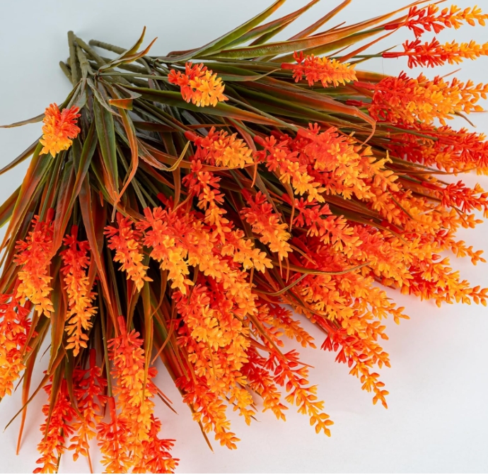 Artificial Flowers for Outdoor Plants 24 Bundles Fake Lavender Plastic Faux Monkey Grass for Verandah Window Garden Office Patio