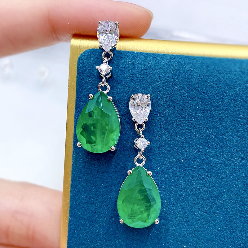 Elegant S925 Sterling Silver Vintage Green Stone Teardrop Earrings - Hypoallergenic & Lightweight Jewelry for Women