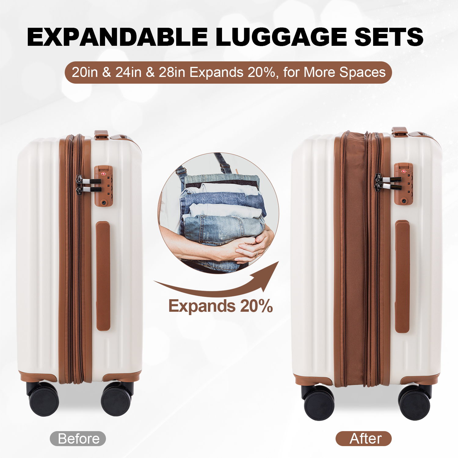 5 Piece Expandable ABS Luggage Sets with TSA Lock, Tote & Makeup Bag for Business & Personal Trips