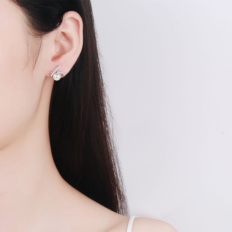 Hypoallergenic Sterling Silver Studs Enhanced by Radiant Moissanite Gemstones and Soft-Hued Freshwater Pearls