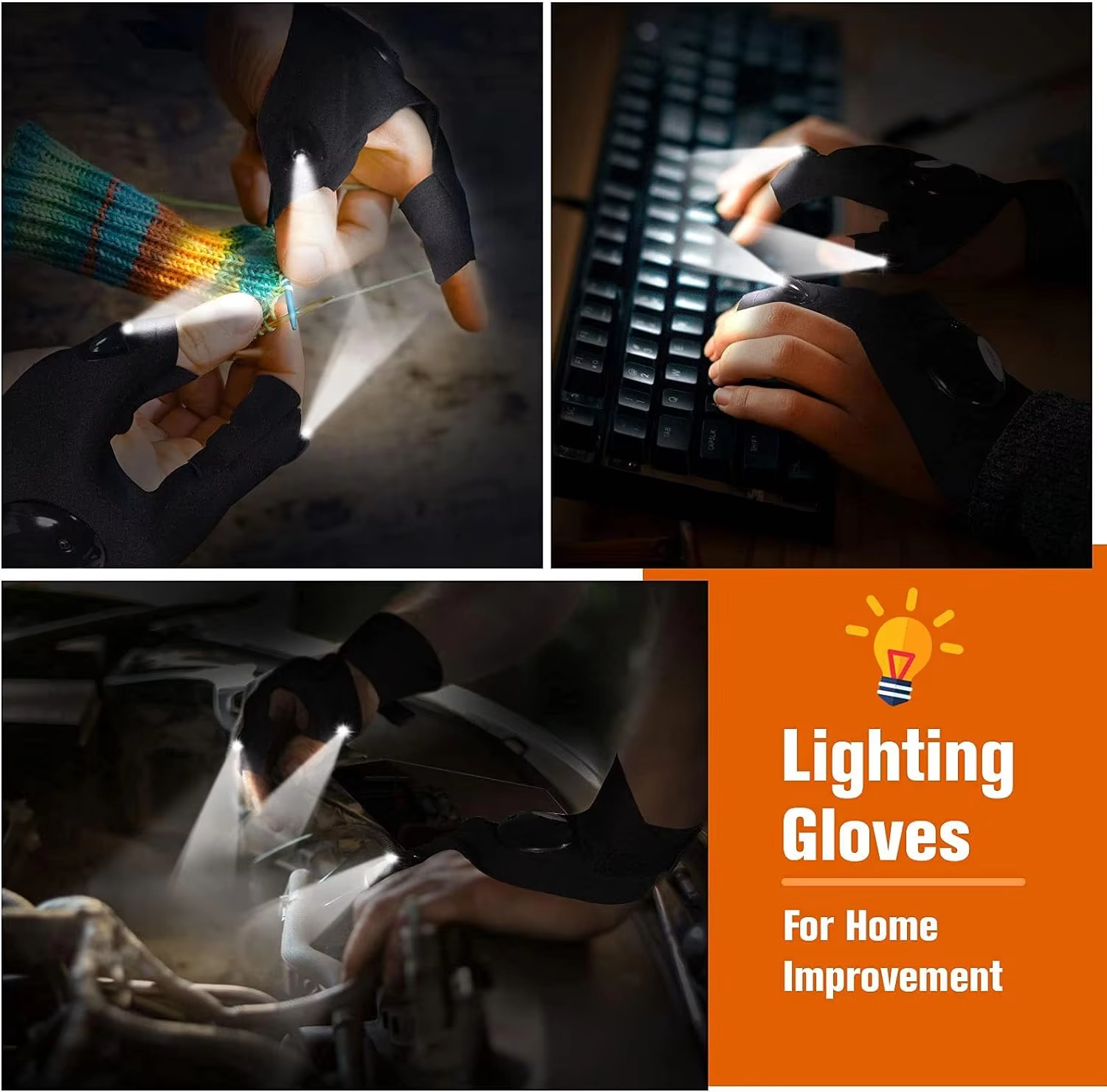 LED Flashlight Gloves Hands Free Half Finger Lighted Gloves for Running Camping Hiking Repairing Half-Finger Gloves with LED Light Glow Fishing Gloves