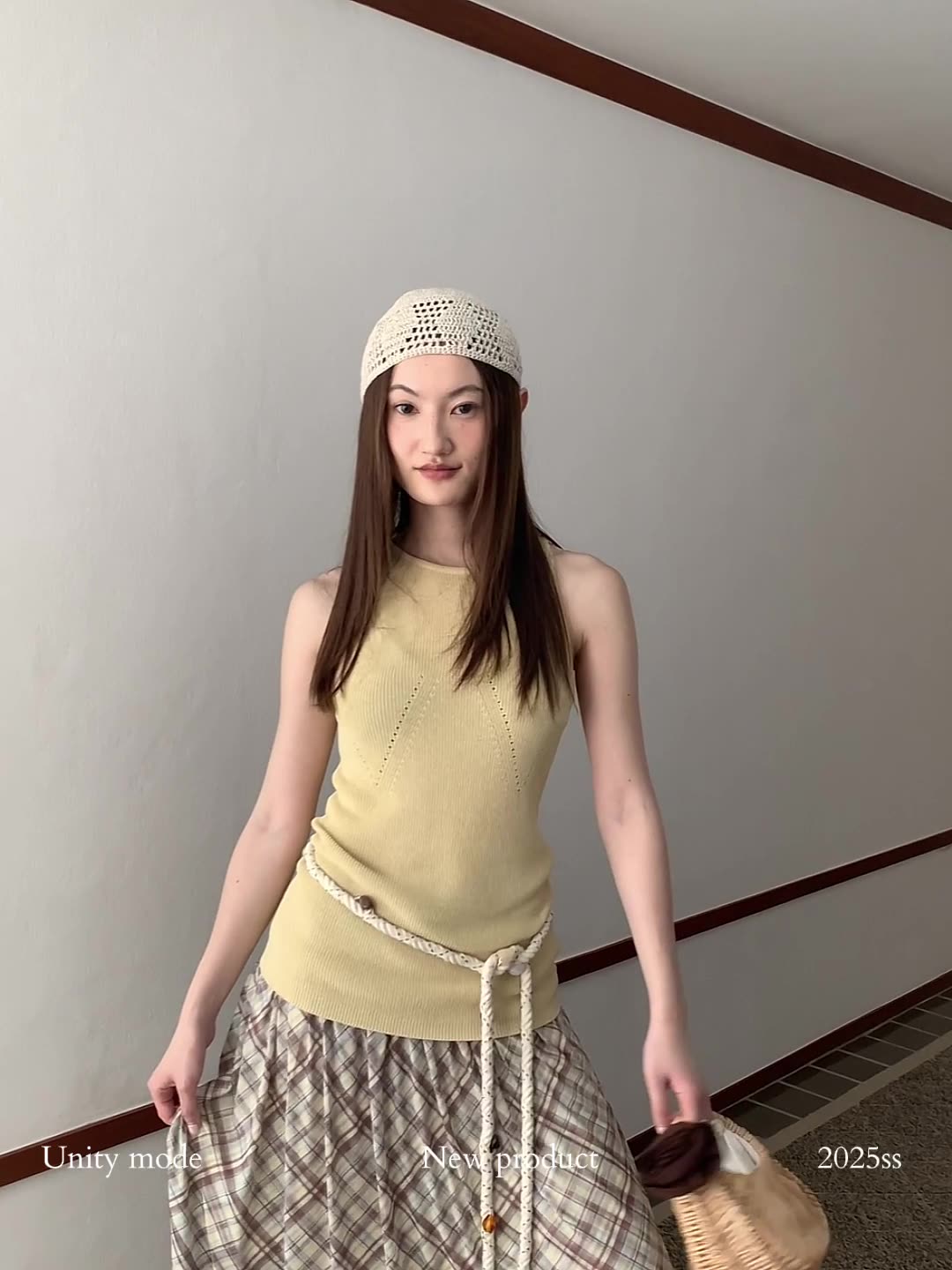 DR201 Imitation Linen Hollow Design Knitted Vest Women's Dopamine Girl Sleeveless Slim Short Top