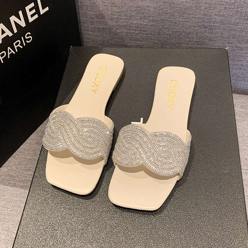 Large Size Women's Sandals With Water Ripple Shaped Straight Diamond Slippers, Designer Sandals For Summer 2025, New Home And Outdoor Lazy Slippe