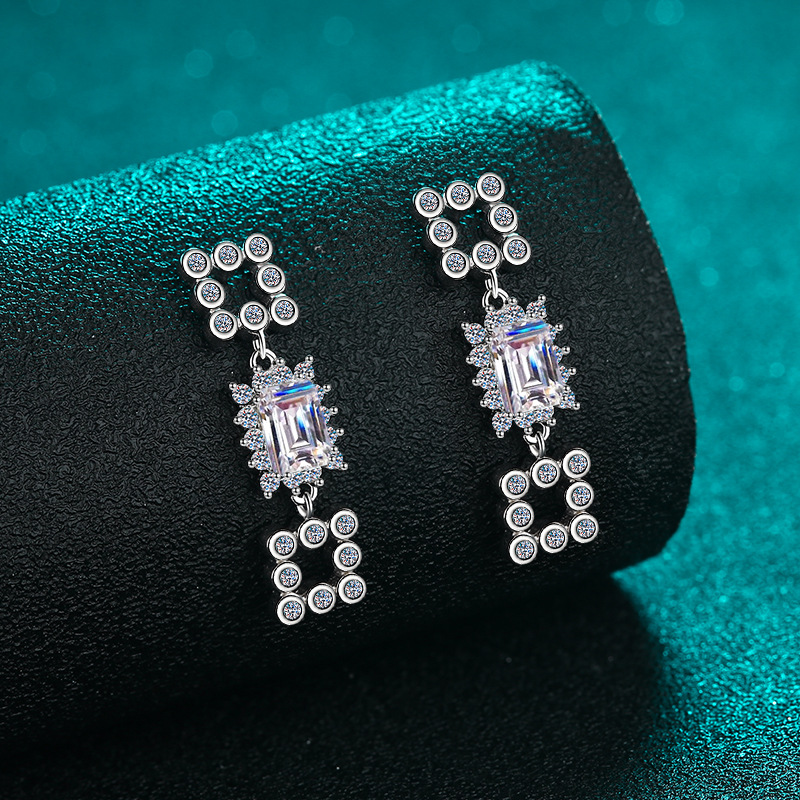 S925 Sterling Silver Moissanite Drop Earrings with Full Rhinestone Design - Elegant and Simple