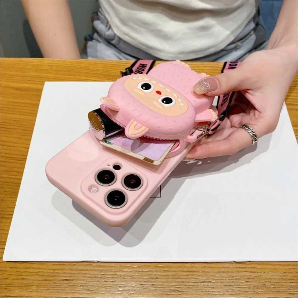 3D Labubu Silicone Wallet Phone Case For Galaxy A12 A22 A32 A42 A52s A72 A71 A51 A31 A21s A11 With Lanyard Cartoon Cover Z250521
