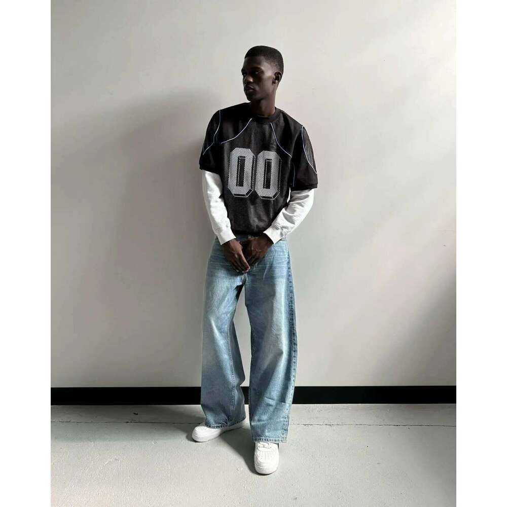 Summer European/American Fashion Mesh Patchwork Loose Top for Men Digital Pattern Printed Breathable Sportswear Couple Jersey