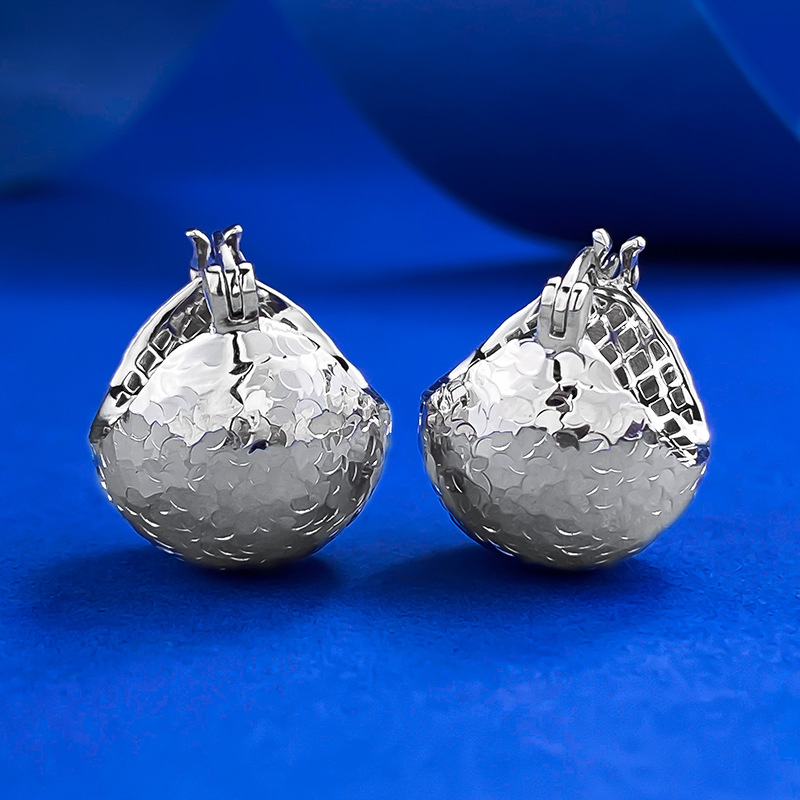 S925 Sterling Silver Hammered Finish Ball Earrings, Elegant and Modern Design, Perfect for Daily Wear and Special Occasions