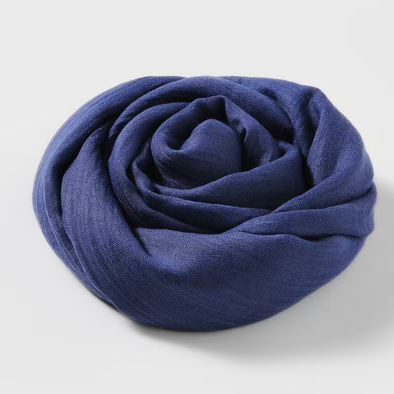 T764 solid color cotton and linen scarf female literary sunscreen silk scarf small neckband beach long silk scarf four seasons scarf new