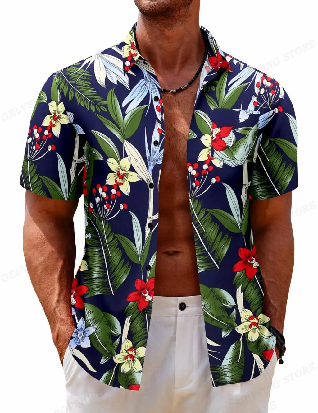 Hawaiian Shirt Tropic Plant Flowers Shirts Mens Vocation Blouses Floral Lapel Shirt Cuba Camisas Mens Clothing Single Breasted 250516