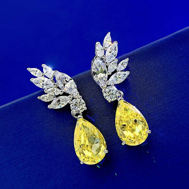 Charming Floral-Inspired Drop Studs Featuring Shimmering Yellow Stones Set in High-Quality Sterling
