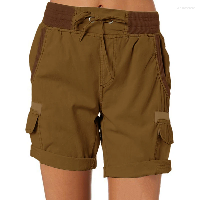 Women's Shorts Summer Woman Casual Elastic Waist Cotton Beach Cargo Pocket Short Office Lady Loose Harajuku Pants