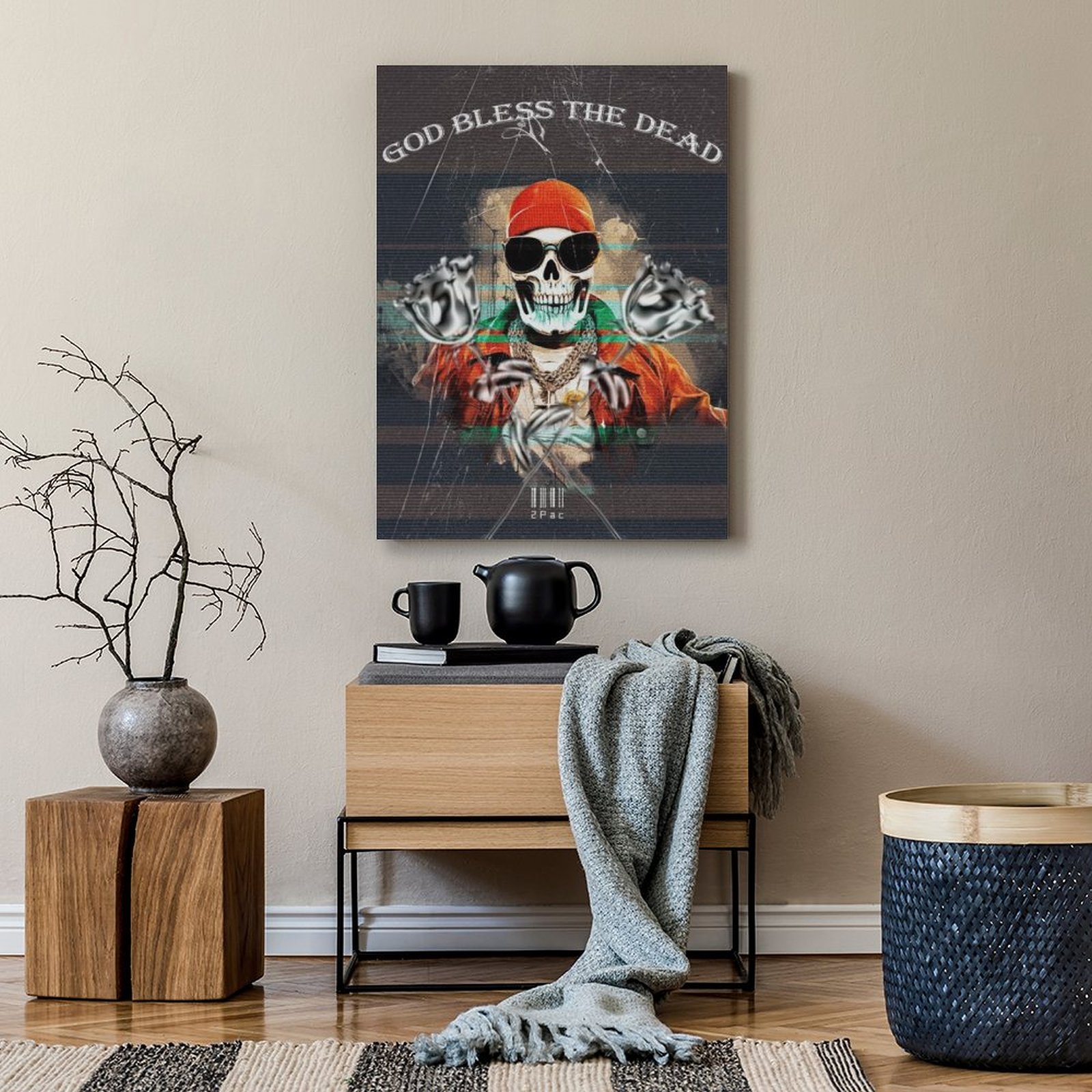 Painting Skull Music Poster Rapper Hiphop Singer Halloween Unframe-style Canvas Prints Wall Painting Wall Art Decor Print Picture