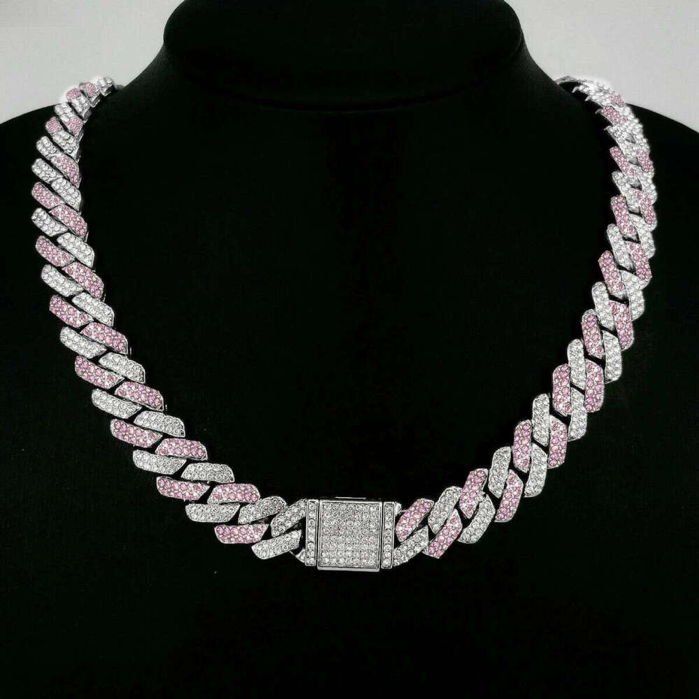 Necklace+Bracelet k Chain Hip Hop Men Necklace 14mm iced out p chain 2 Row Rhie Paved Miami Rhombus Cuban