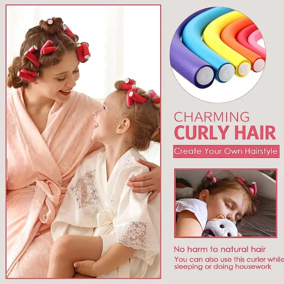 Beauty Salon Heatless Flexible Hair Rollers Curlers 42-pack 7 Soft Foam Flexi Twist Curling Rods for Short Long Hair 250603