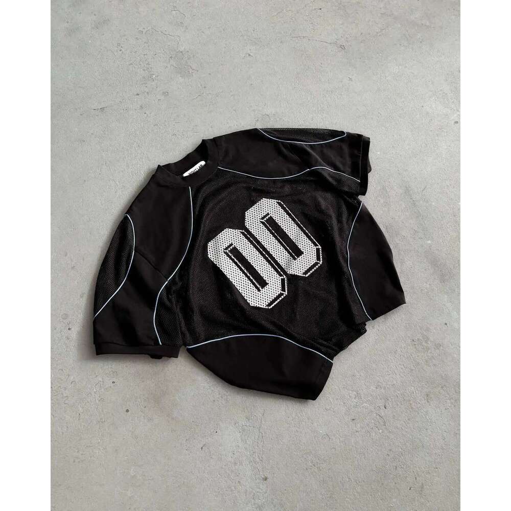 Summer European/American Fashion Mesh Patchwork Loose Top for Men Digital Pattern Printed Breathable Sportswear Couple Jersey