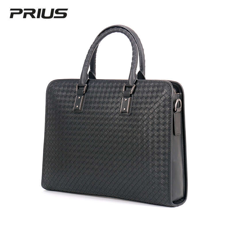 oil wax leather woven men's business briefcase, minimalist computer bag, single shoulder crossbody bag