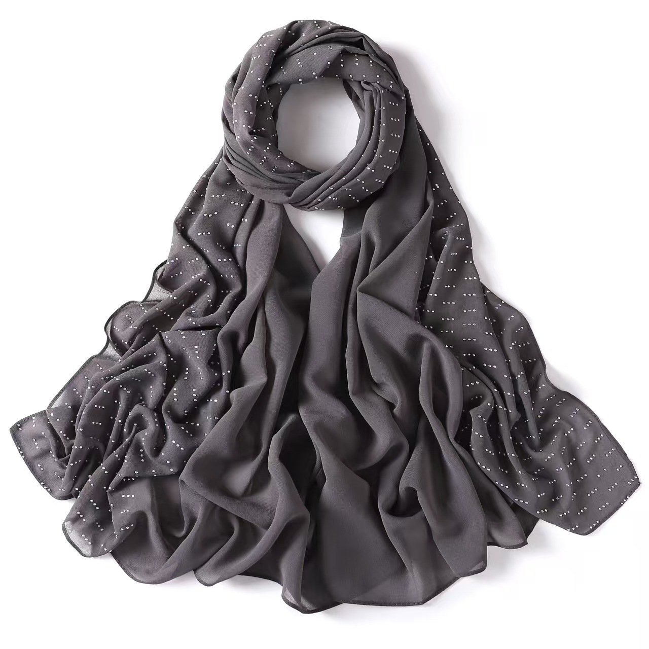 T763 Colorful Glass Half-edge Hot Diamond Pure Color Pearl Chiffon Scarf Headband