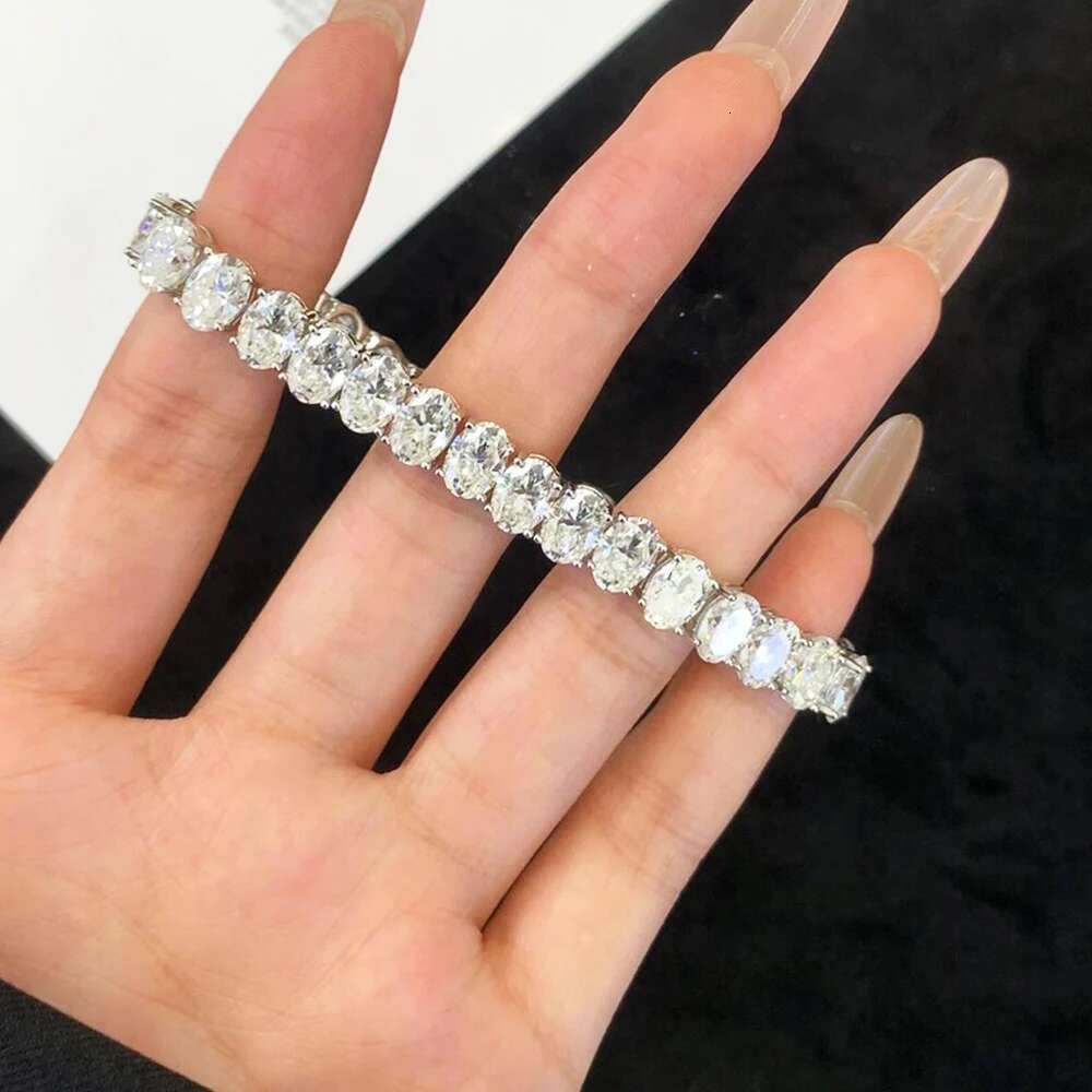 4*6mm 0.5CT Oval Cut Full Moissanite Tennis Bracelet for Women 925 Sterling Silver Sparkling Oval Diamond Bracelets Jewelry Gift
