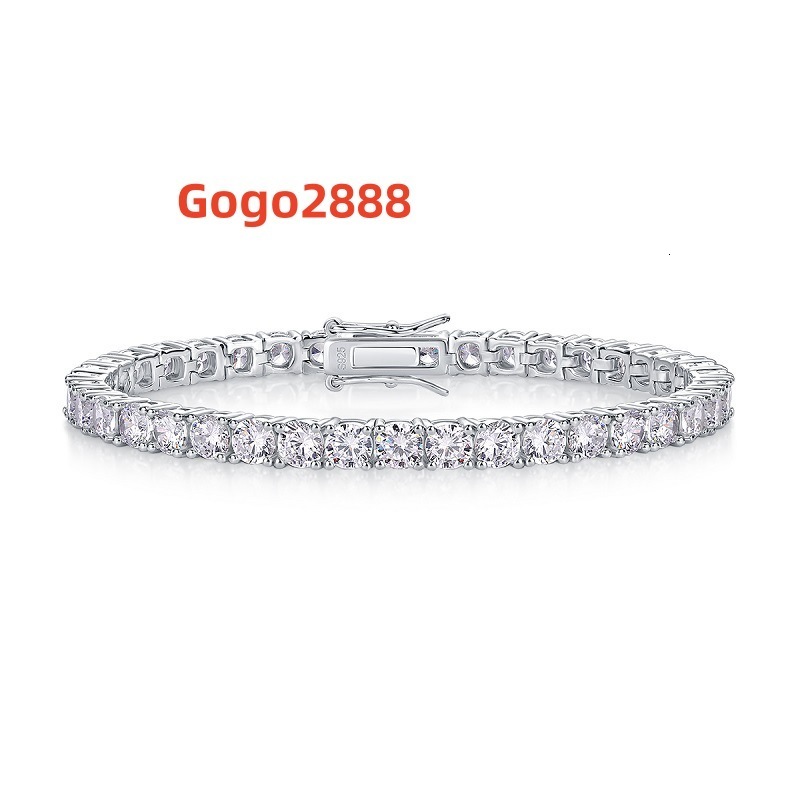 30-Point Moissanite Bracelet with Hip Hop Style Rhodium Silver 925 Tennis Chain Christmas Bracelet Wholesale
