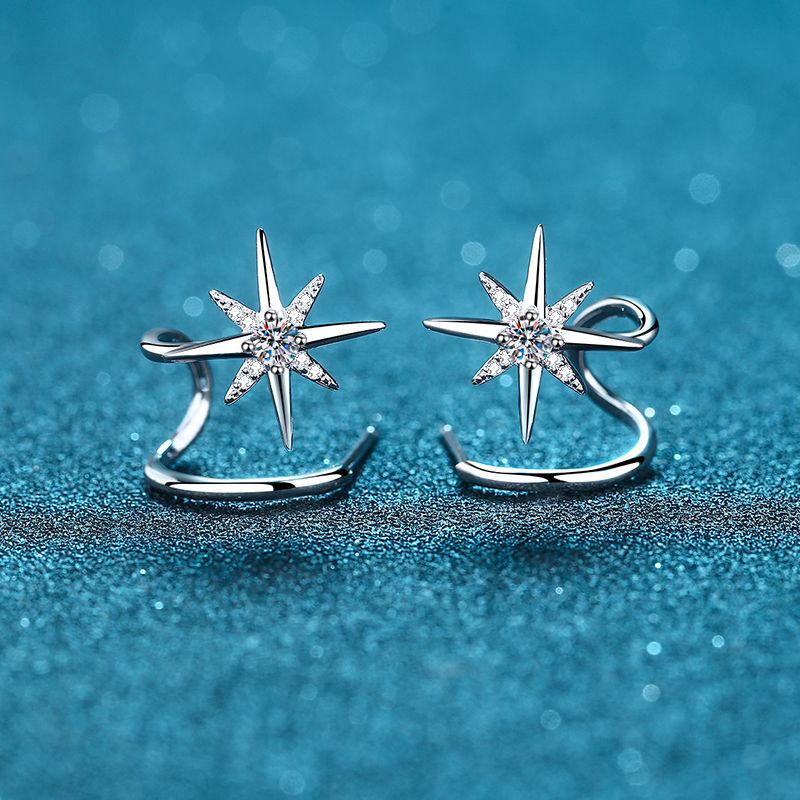 925 Sterling Silver Star Earrings with Moissanite, Snowflake Design, 28-Point Diamond-Like Sparkle, Perfect for Women