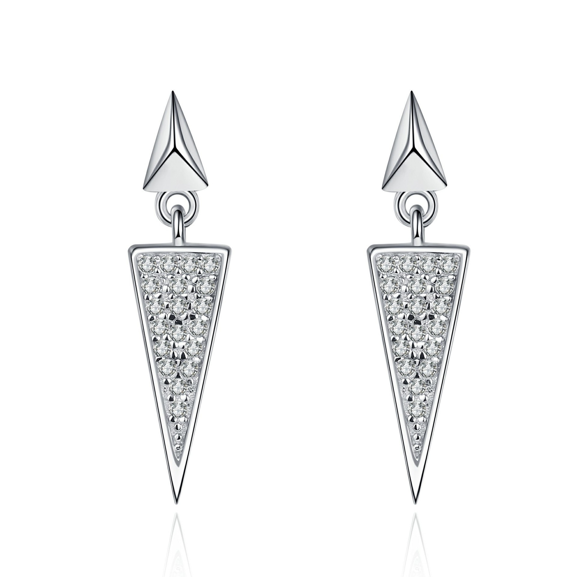 S925 Sterling Silver Earrings with Zirconia, Triangular Design, Hypoallergenic, Elegant Drop Earrings for Women